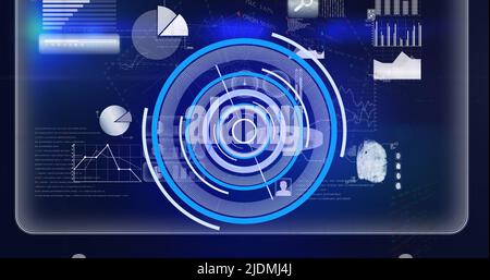 Image of radar moving over scientific graph and data Stock Photo