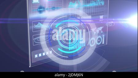 Image of light, processing circle on scientific graph and data Stock Photo