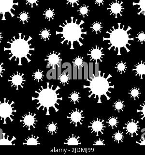 Virus cell, medical illustration, seamless pattern pox, Covid virus cells on black background. Microbiological vector background. Stock Vector