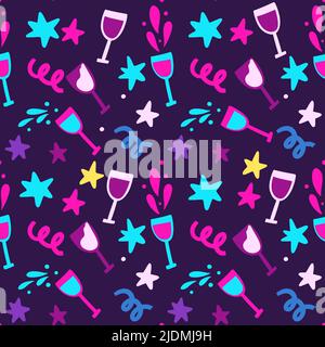 Cocktail drink party 80s retro seamless vector pattern. Cartoon illustration Stock Vector
