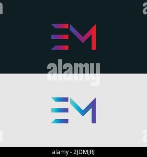 Initial Alphabet letter Logo icon EM, colorful vibrant gradient color trendy logos Stock Vector
