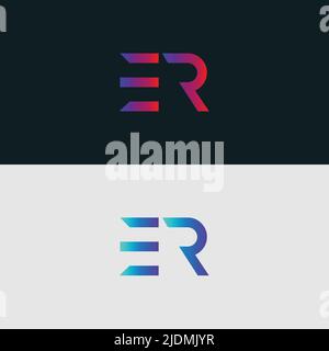 Initial Alphabet letter Logo icon ER, colorful vibrant gradient color trendy logos Stock Vector