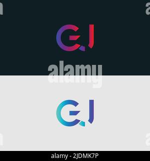 Initial Alphabet letter Logo icon GJ, colorful vibrant gradient color trendy logos Stock Vector