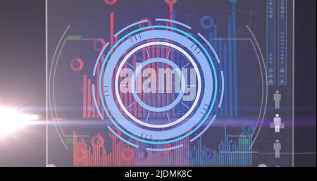 Image of light, processing circle on scientific graph and data Stock Photo