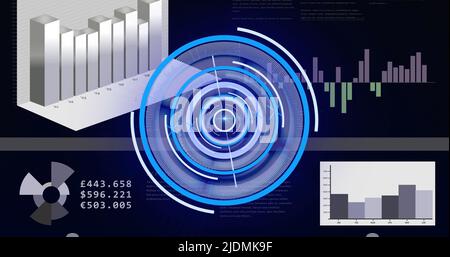 Image of processing circle on scientific graph and data Stock Photo