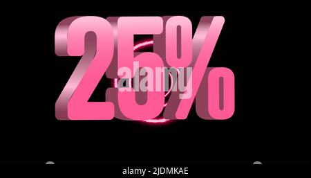 Image of 25 percent in pink over neon circles on black background Stock Photo