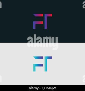 Initial Alphabet letter Logo icon FT, colorful vibrant gradient color trendy logos Stock Vector