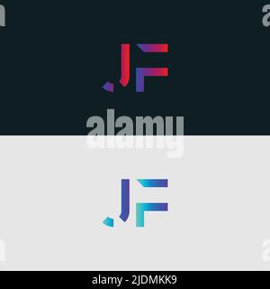 Initial Alphabet letter Logo icon JF, colorful vibrant gradient color trendy logos Stock Vector