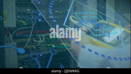 Image of data processing over servers Stock Photo