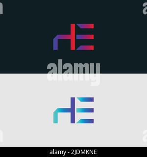 Initial Alphabet letter Logo icon HE, colorful vibrant gradient color trendy logos Stock Vector