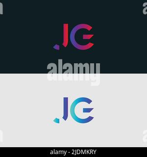Initial Alphabet letter Logo icon JG, colorful vibrant gradient color trendy logos Stock Vector