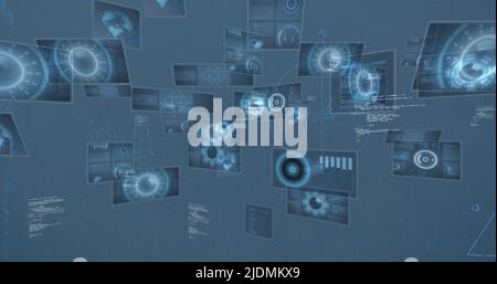 Image of mathematical equations and data processing on blue background Stock Photo