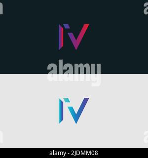 Initial Alphabet letter Logo icon IV, colorful vibrant gradient color trendy logos Stock Vector