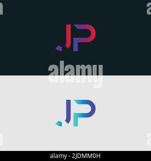 Initial Alphabet letter Logo icon JP, colorful vibrant gradient color trendy logos Stock Vector