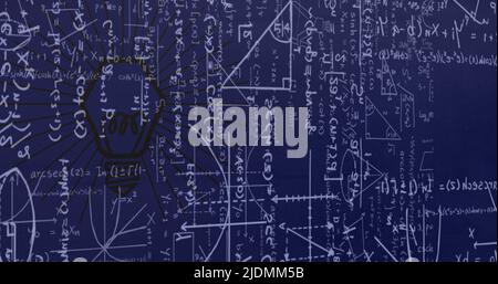 Image of mathematical equations over lightbulb Stock Photo