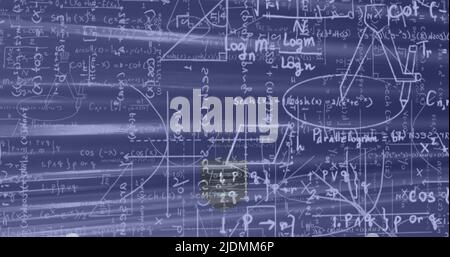 Image of mathematical equations over lightbulb Stock Photo