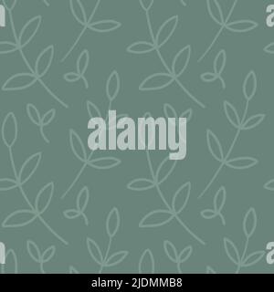 hand drawn branches with leaves seamless pattern botanical green background. Stock Vector