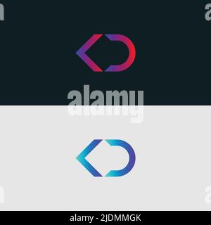 Initial Alphabet letter Logo icon KD, colorful vibrant gradient color trendy logos Stock Vector