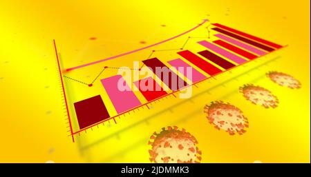 Image of financial data processing and virus cells over pink background Stock Photo