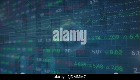 Image of stock market over financial data processing Stock Photo