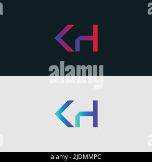 Initial Alphabet letter Logo icon KH, colorful vibrant gradient color trendy logos Stock Vector