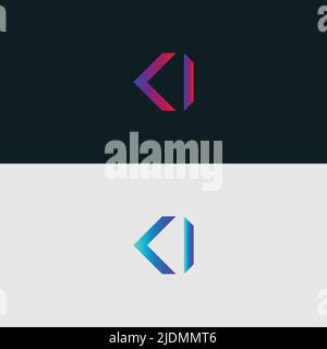 Initial Alphabet letter Logo icon KI, colorful vibrant gradient color trendy logos Stock Vector