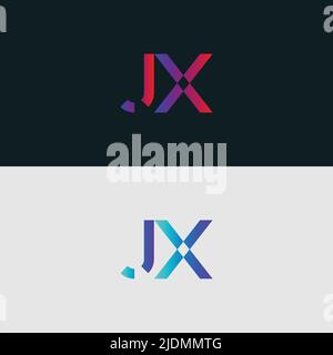 Initial Alphabet letter Logo icon JX, colorful vibrant gradient color trendy logos Stock Vector