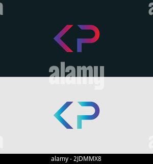 Initial Alphabet letter Logo icon KP, colorful vibrant gradient color trendy logos Stock Vector
