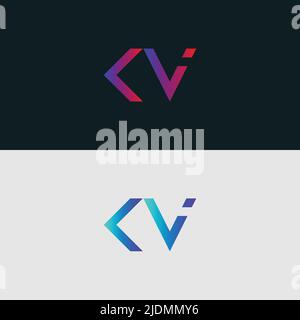 Initial Alphabet letter Logo icon KV, colorful vibrant gradient color trendy logos Stock Vector