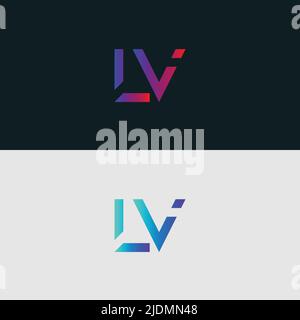 Initial Alphabet letter Logo icon LV, colorful vibrant gradient color trendy logos Stock Vector