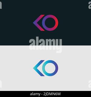 Initial Alphabet letter Logo icon KO, colorful vibrant gradient color trendy logos Stock Vector