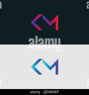 Initial Alphabet letter Logo icon KM, colorful vibrant gradient color trendy logos Stock Vector