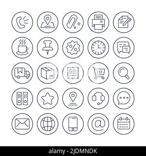 Management circle finance outline symbol - line business icon set. Stock Vector