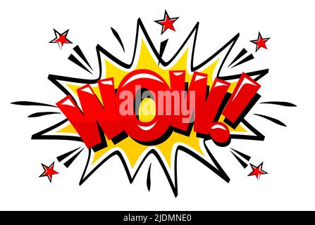 WOW lettering in comic book style. Cartoon vector sticker on transparent background Stock Vector