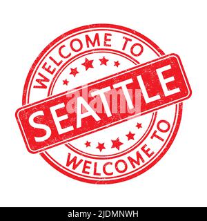 Welcome to Seattle. Impression of a round stamp with a scuff. Flat style Stock Vector