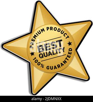 Gold Star Quality Guarantee. Vector illustration isolated on transparent background Stock Vector