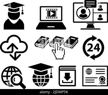 Distance digital learning. Simple set of online education related vector line icons. Stock Vector