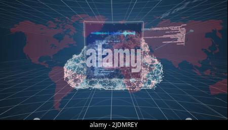 Image of digital cloud, data processing over world map Stock Photo