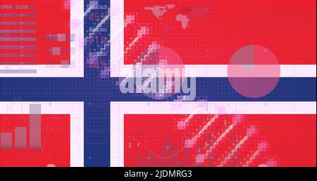 Image of flag of norway over data processing Stock Photo