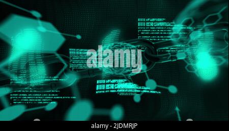 Image of chain and brains over data processing Stock Photo