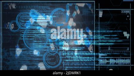 Image of virus data processing over screens Stock Photo