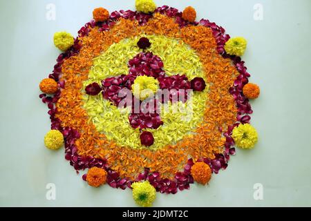 Onam pookalam/ floral carpet/Onam festival-Kerala/India Stock Photo