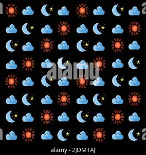 Weather symbol Pixel art background vector seamless pattern for decoration. Stock Vector
