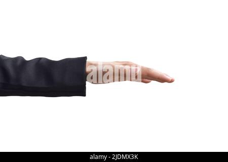 Businessman hand gesture in suit isolated on white background with clipping path. Stock Photo