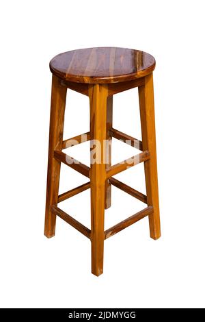 Wood bar chair isolated on white background include clipping path. Wooden stool. Stock Photo