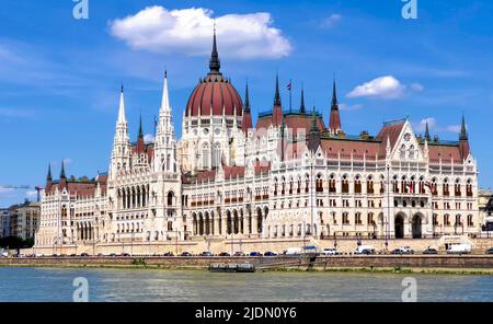 Hungarian Parliament building as seen from the River Danube Stock Photo