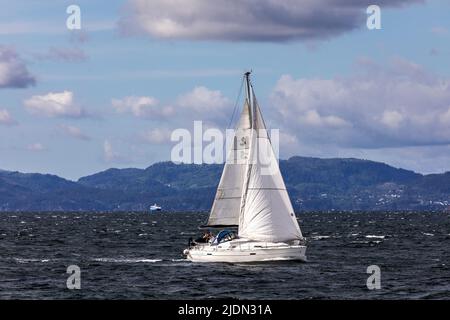 Sail boat Endelig in Byfjorden, Bergen, Norway Stock Photo