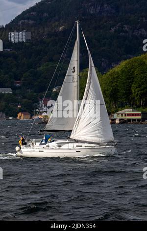 Sail boat Endelig in Byfjorden, Bergen, Norway Stock Photo