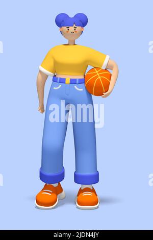 Girl is ready for sports - realistic colorful 3d illustration Stock Photo