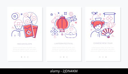 Chinese New Year - line design style banners set Stock Vector